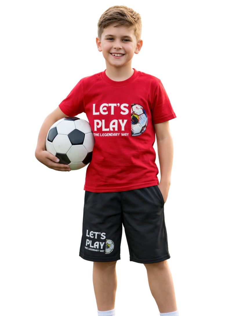 Boeiz Football Print vibrant red T-shirt Number 10 & Shorts Set for 13-14Y - Image 1